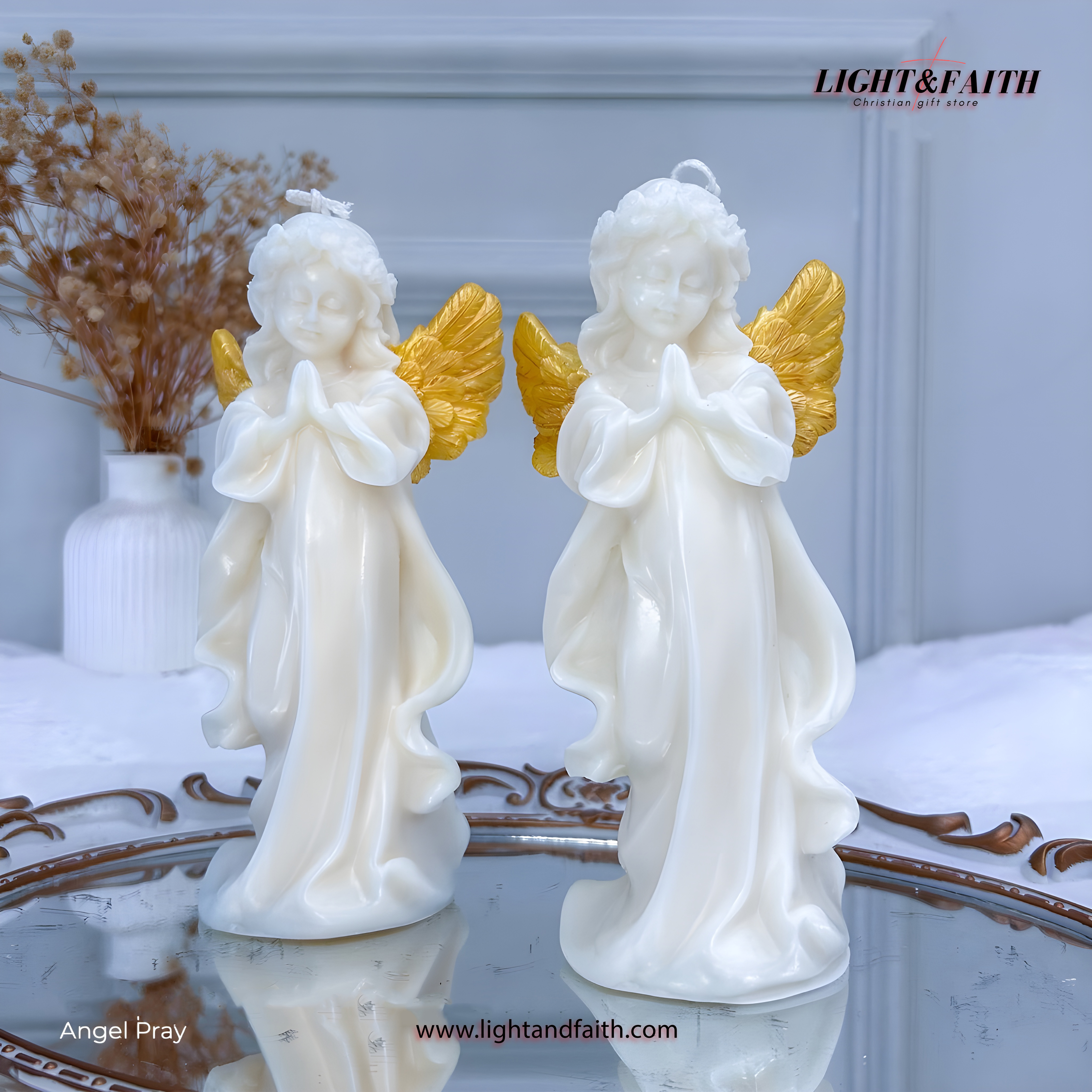 Angel Prayer Candle, Christian Guardian Angel Wax Figurine, Religious Home Decor, Memorial or Christmas Gift CDLAF01